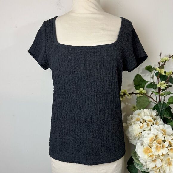 OLD NAVY | square neck gray textured short sleeve blouse | large - Picture 1 of 9